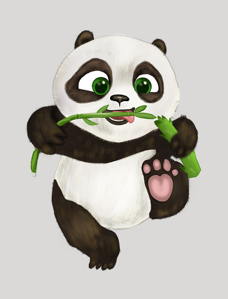 手绘吃竹子的萌系熊猫宝宝国宝