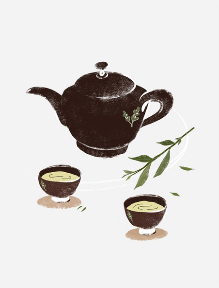 棕色古朴茶壶茶杯茶叶元素