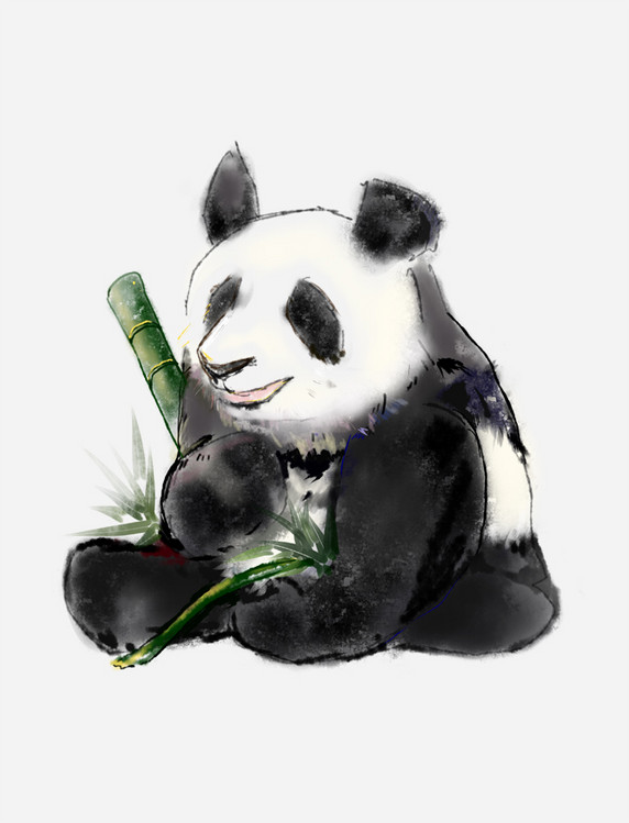 中国风水墨熊猫手绘插画元素国宝
