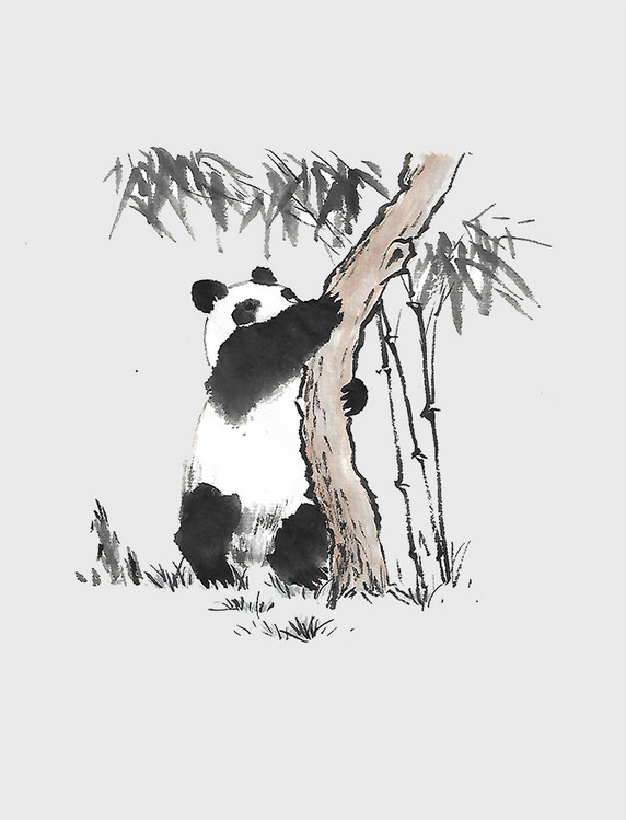 国风水墨大熊猫爬树国宝