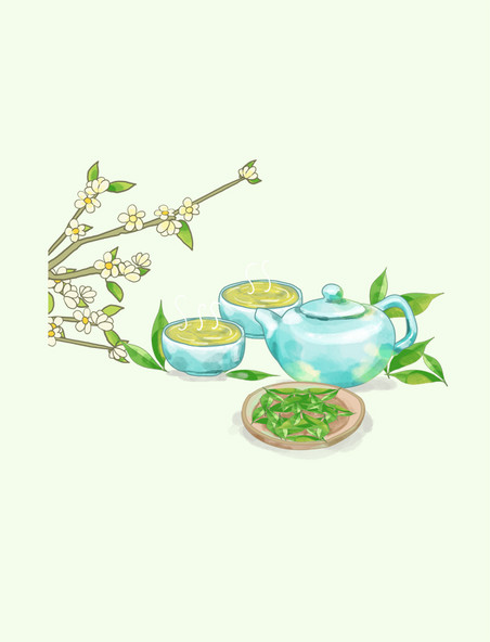 春茶茶壶茶文化品茶喝茶元素