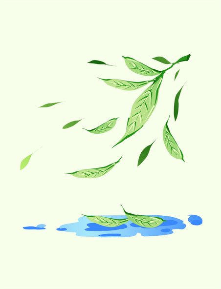 绿叶飘落到水面元素