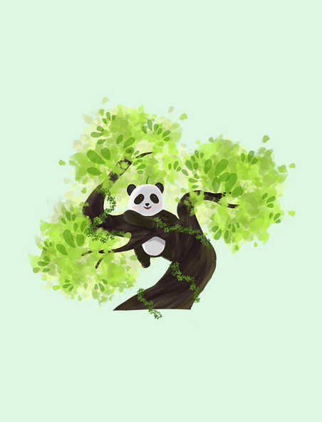 手绘可爱爬树熊猫国宝