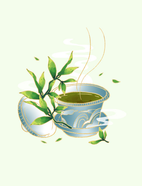 中国风茶绿茶茶水元素国潮茶叶春茶