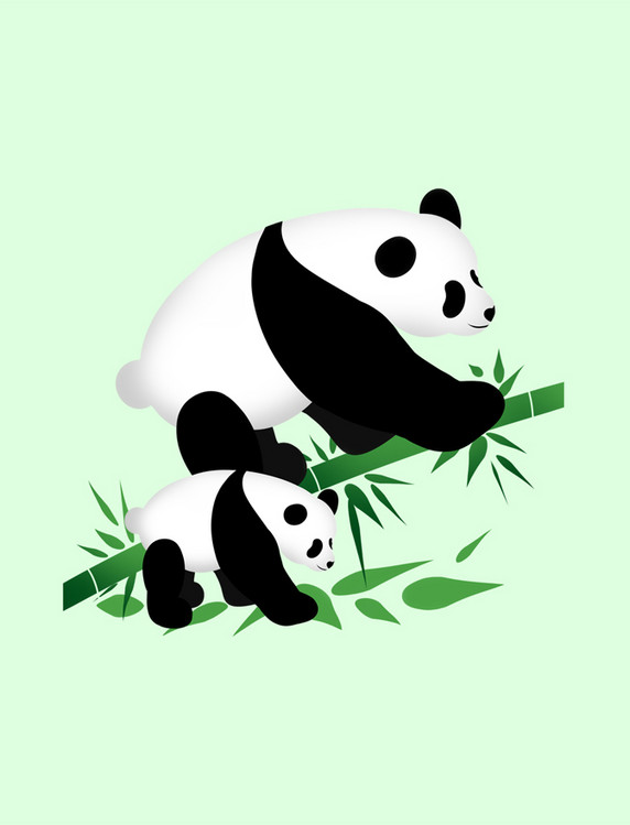 熊猫妈妈和熊猫宝宝竹子国宝