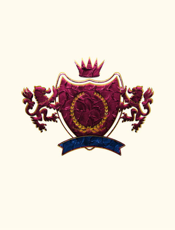 欧美家族徽章奖章玫瑰贵族宫廷红双龙皇冠