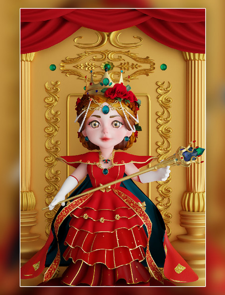 3D立体妇女节女王人物场景女皇公主女王节权利欧式复古宫殿