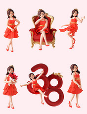 38妇女节女神节3D立体时尚优雅女性人物套图
