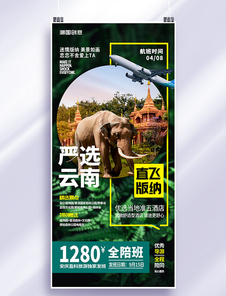 简约旅游大象西双版纳绿色摄影图海报