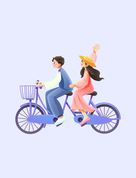春分节气小清新春游骑自行车插画元素