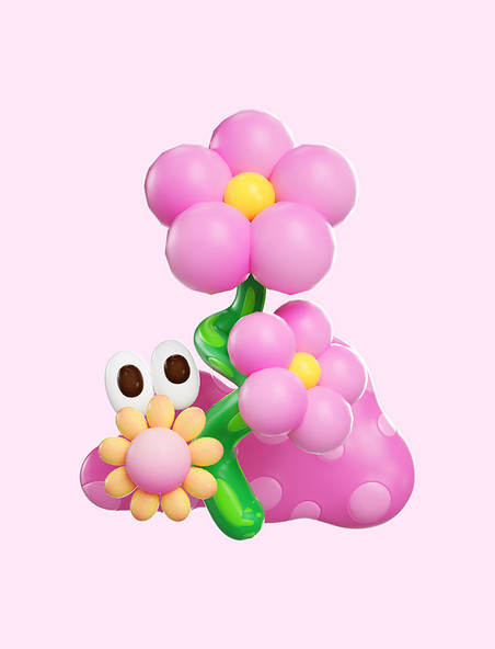 3D立体C4D春天春季花卉花朵气球花