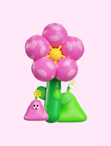 3D立体C4D春季春天花卉花朵气球花