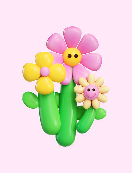 卡通3D立体C4D春天春季花卉花朵气球花组合