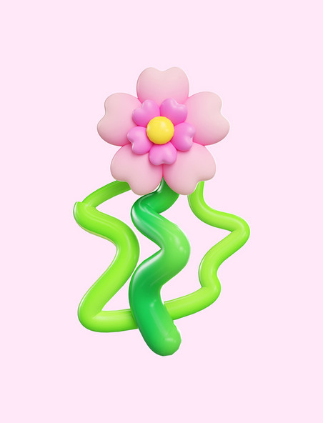 3D立体C4D春天春季花卉花朵爱心花瓣气球花