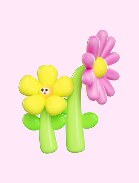 3D立体C4D春天春季花卉花朵气球花卡通可爱