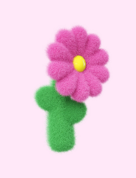 粉色卡通3D立体C4D春天春季花卉花朵毛绒花朵