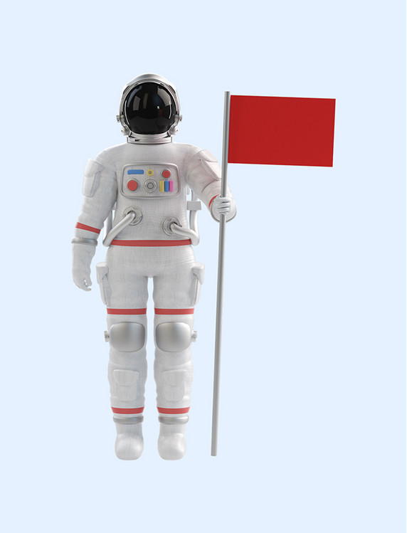 3D立体C4D宇航员人物插红旗