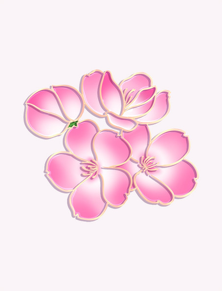 国潮春季立体金边粉色浮雕桃花樱花