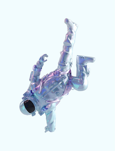 3D立体C4D科幻航空航天宇航员酸性风人物手撑地面