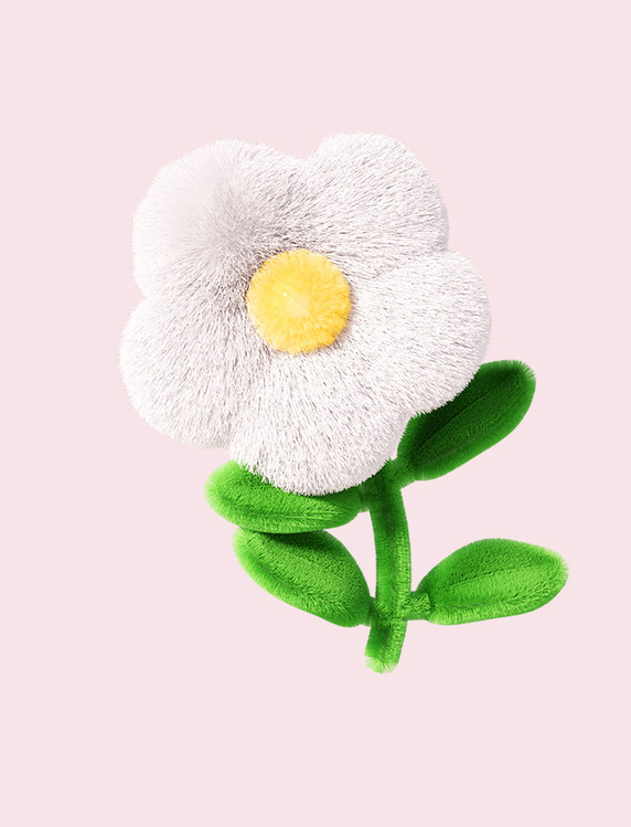 3D立体毛绒风白色花朵