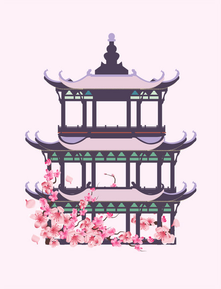 春季樱花亭子建筑中国风元素