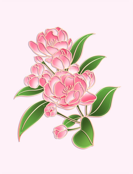 春季立体金边粉色浮雕桃花樱花元素
