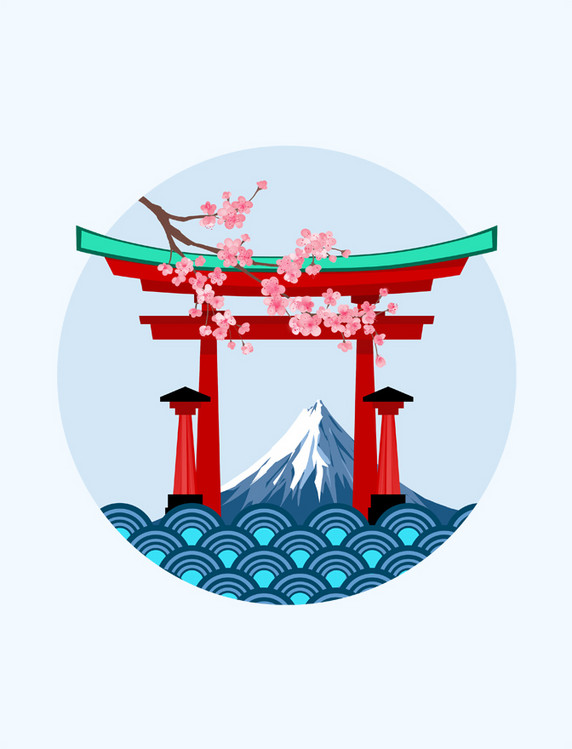 日本旅游鸟居富士山樱花元素
