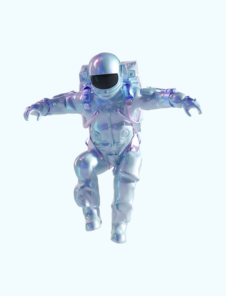 3D立体C4D科幻航天航空宇航员酸性风人物跳起