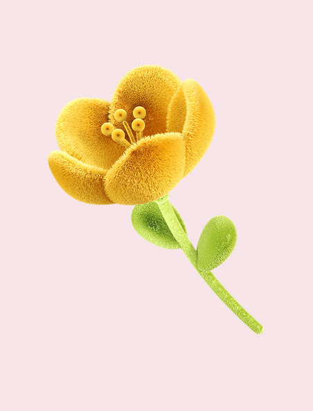 3D立体毛绒风黄色花朵