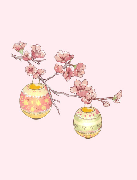 水彩春节装饰花灯笼樱花