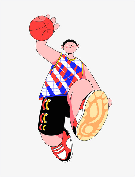 卡通H5扁平夏日孟菲斯风格打篮球运动人物