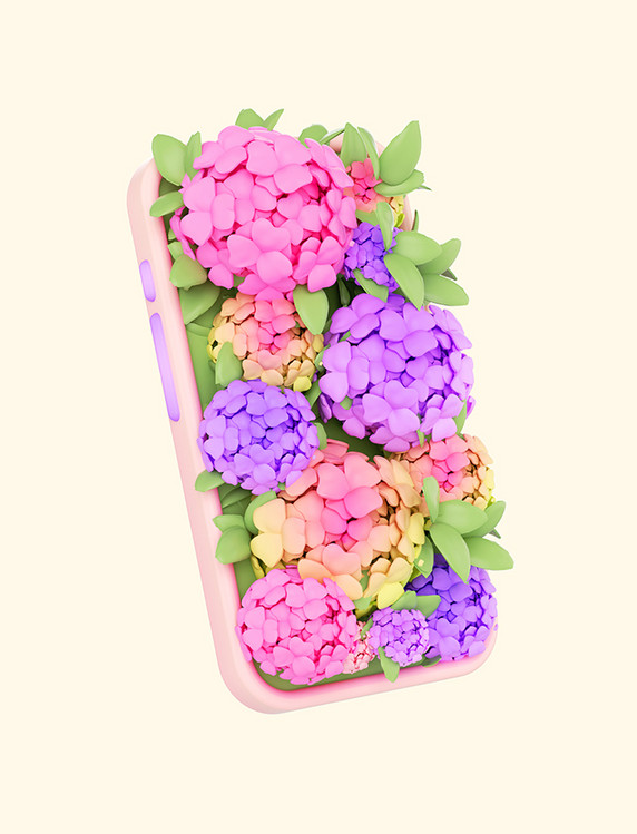 3D立体C4D春天春季花卉花朵绣球花