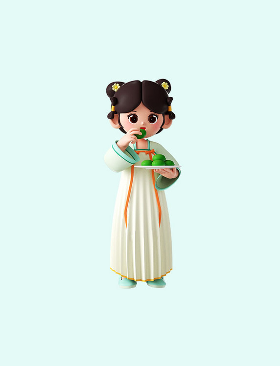古风3D立体古装汉服少女儿童女孩吃青团