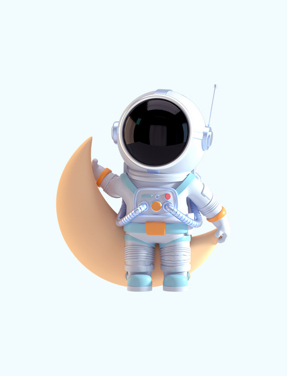 3D立体C4D科幻航天航空卡通宇航员坐在月亮上