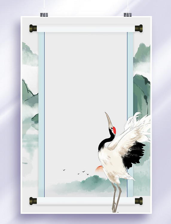 中国风卷轴中式山水仙鹤背景
