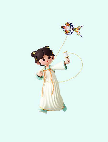 古风3D立体古装汉服少女儿童女孩放风筝
