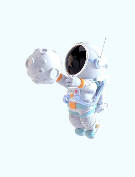 3D立体C4D科幻航天航空卡通宇航员拥抱星球