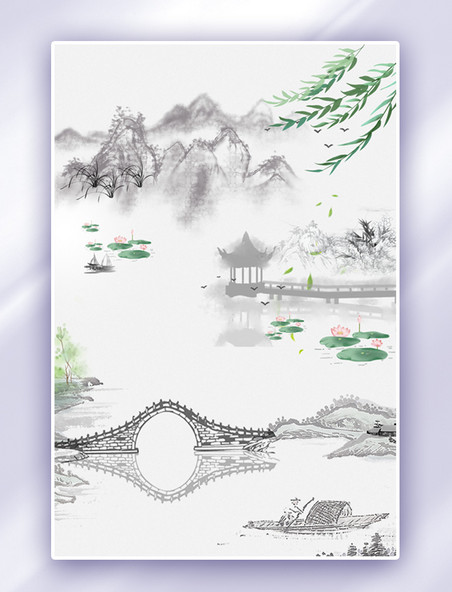 中国风山水意境装饰画水墨山水水墨江南