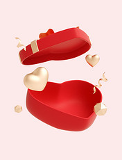 红金C4D立体质感情人节告白爱心礼盒