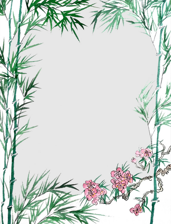 水墨绿柳中国风国画边框国画手绘植物