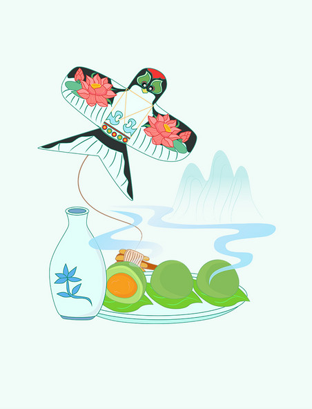 中国风清明时节风筝青团美食纸鸢