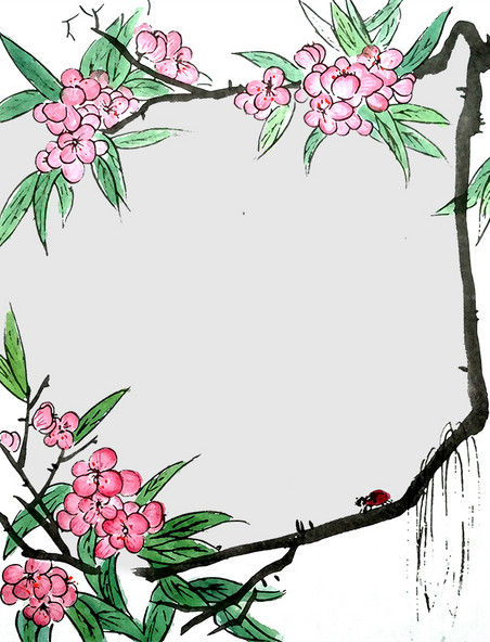 水墨国画桃花边框国画手绘植物