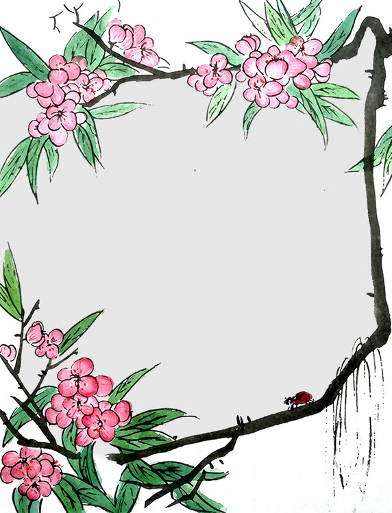 水墨国画桃花边框国画手绘植物