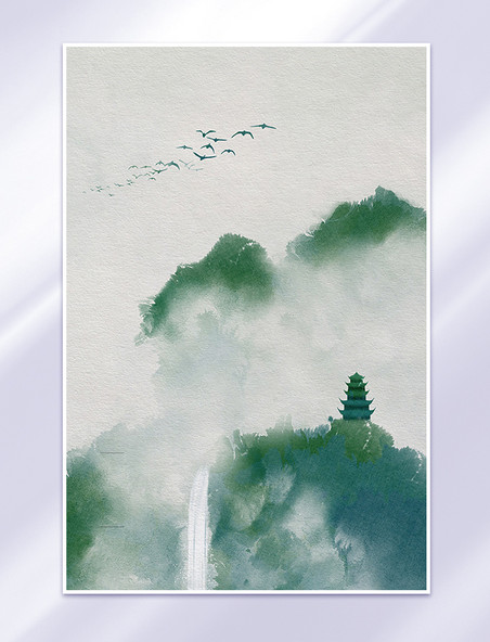 中国风山水画墨绿色水墨风背景