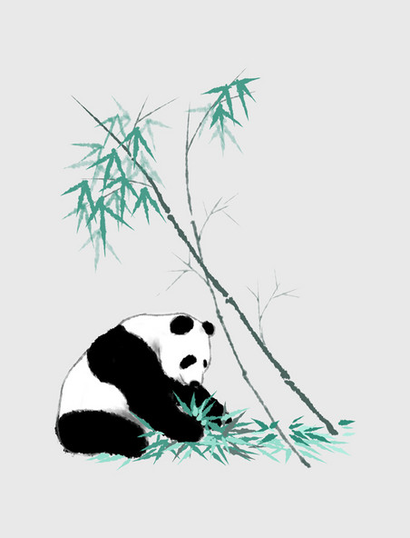 低头熊猫竹子