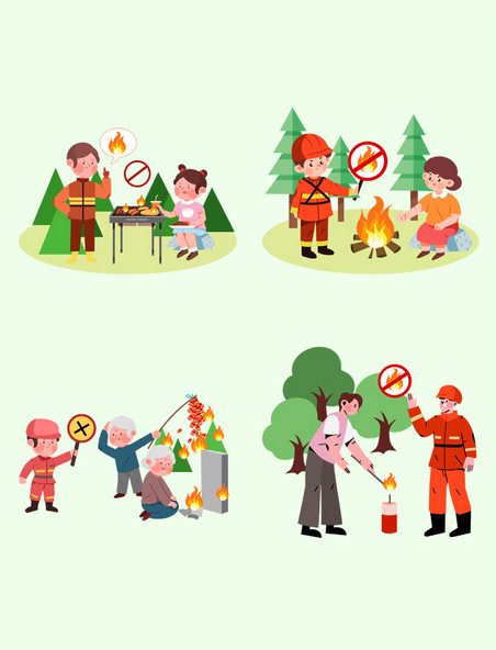 清明清明节野营森林防火火灾元素套图