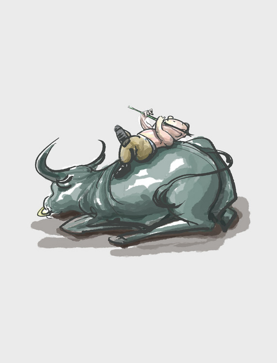 水彩风格牧童水牛骑牛吹笛的牧童清明节清明