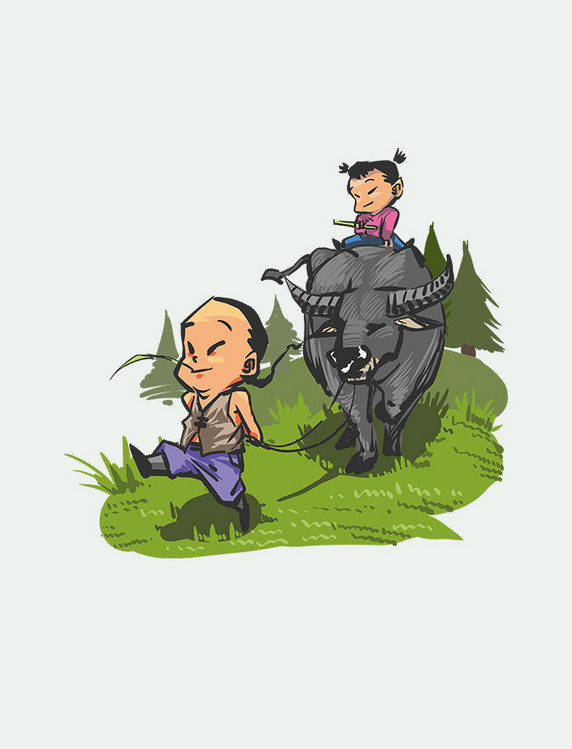 清明节牧童放牛娃卡通元素清明节清明