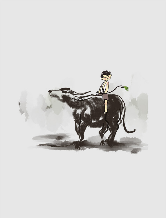 水牛牧童国风手绘元素清明节清明