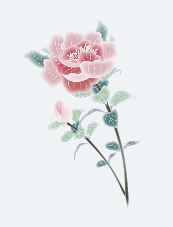 梦幻水彩古风牡丹花朵清明清明节 新中式